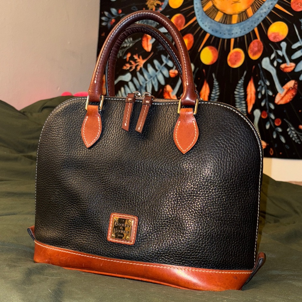 Dooney & Bourke Black and Tan Leather Satchel